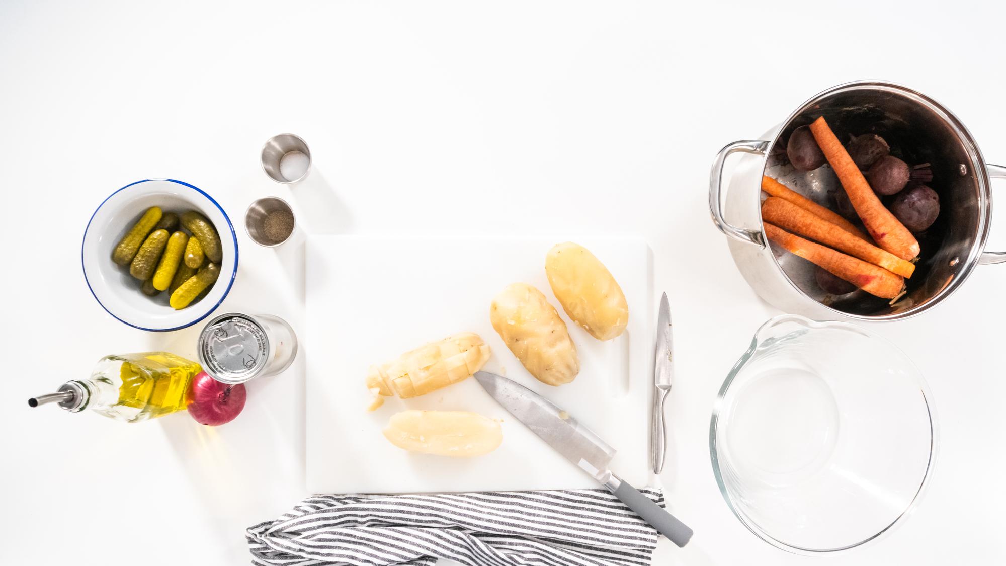 Workshop table with ingredients and utensils